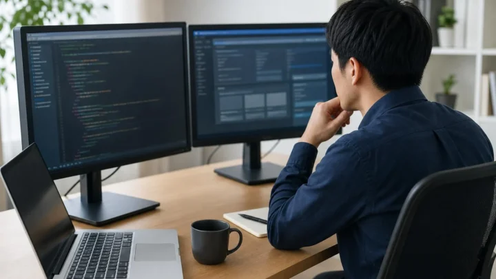 WordPressサイトのSEO設定とページソースを確認する作業風景
