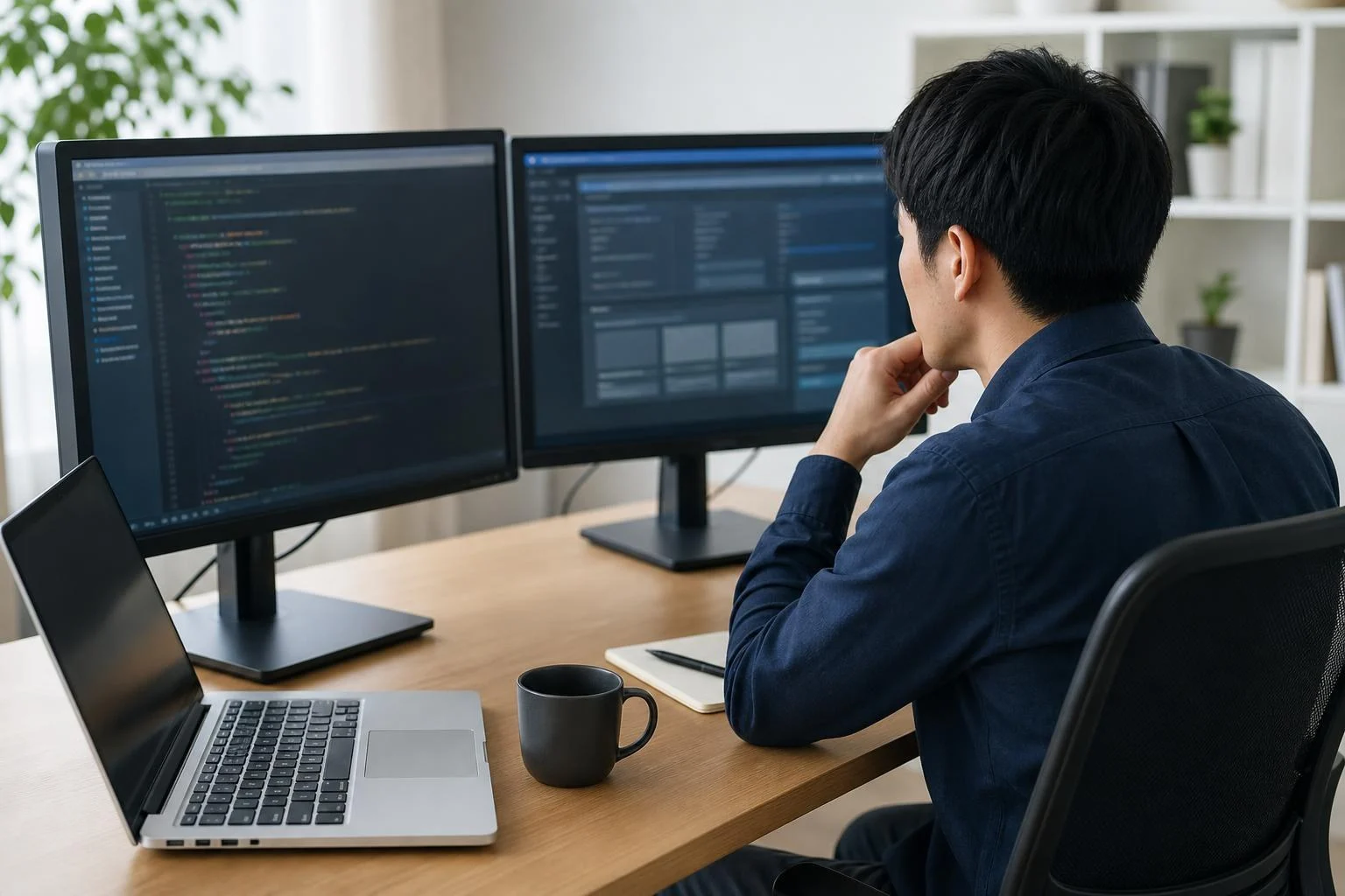 WordPressサイトのSEO設定とページソースを確認する作業風景