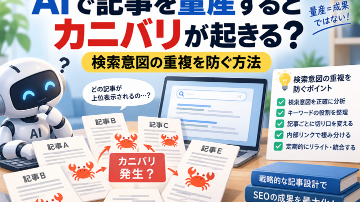 AIで記事を量産するとカニバリが起きる？検索意図の重複を防ぐ方法